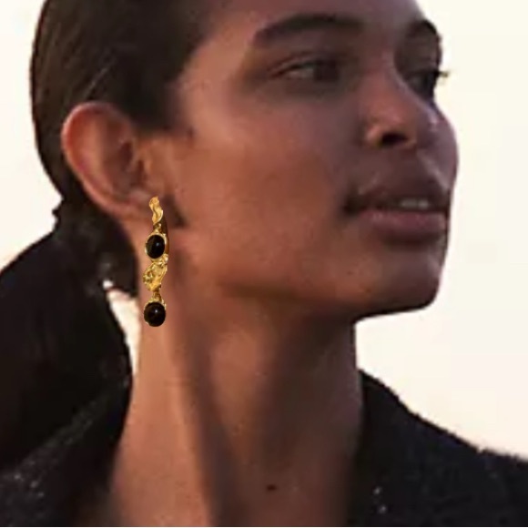 ALEXIS BITTAR • Brut Black Onyx Gold Coin Linear Post Drop Earrings - Picture 13 of 13